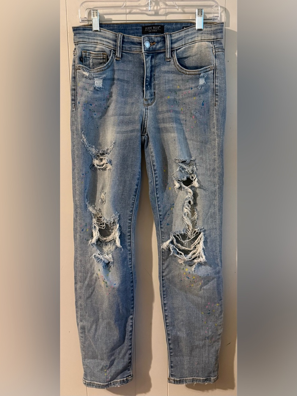 Judy Blue Paint Splatter Distressed Boyfriend Jeans, Size 5/27
